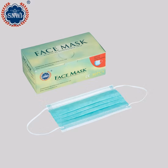 Venda por atacado de 3 camadas de alta quantidade, fácil de respirar, máscara facial não tecida colorida descartável com gancho de orelha, máscara facial médica cirúrgica